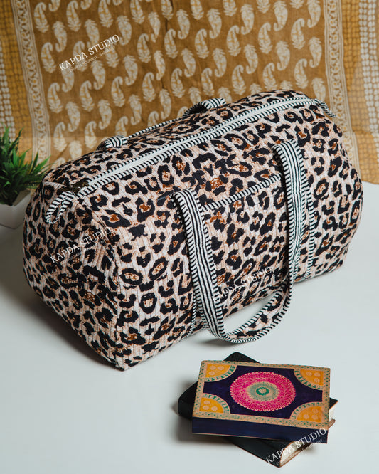Leopard Print Quilted Duffel Bag