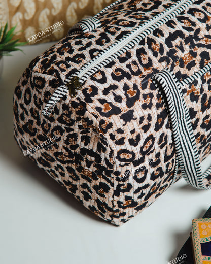 Leopard Print Quilted Duffel Bag