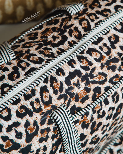 Leopard Print Quilted Duffel Bag
