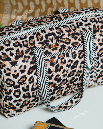 Leopard Print Quilted Duffel Bag