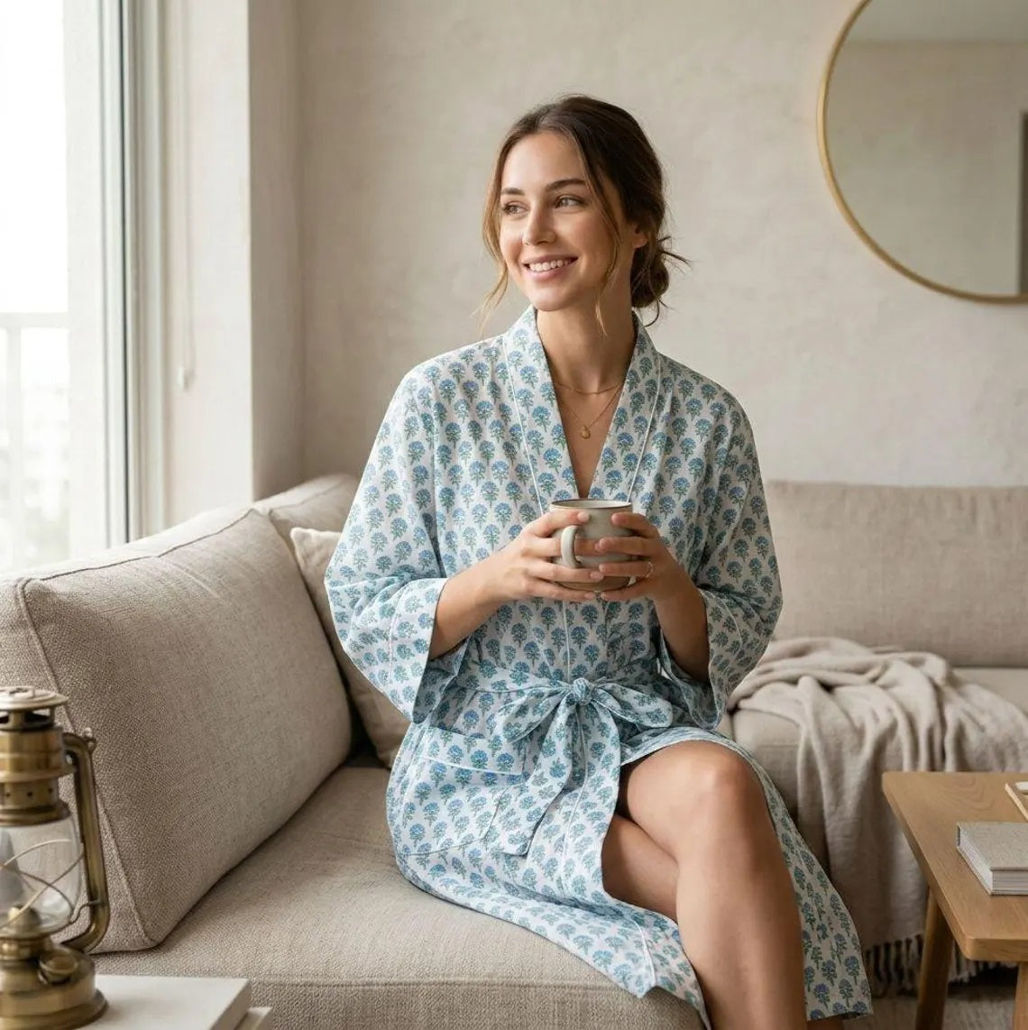 Blue Floral Kimono Robe