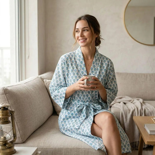 Blue Floral Kimono Robe