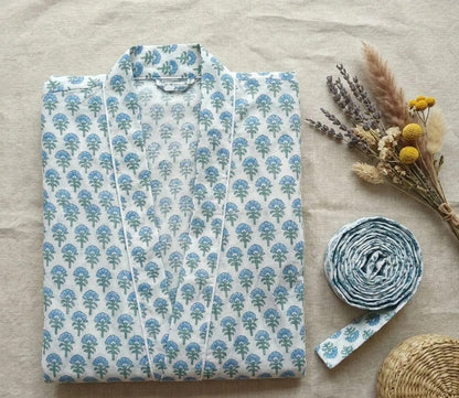 Blue Floral Kimono Robe