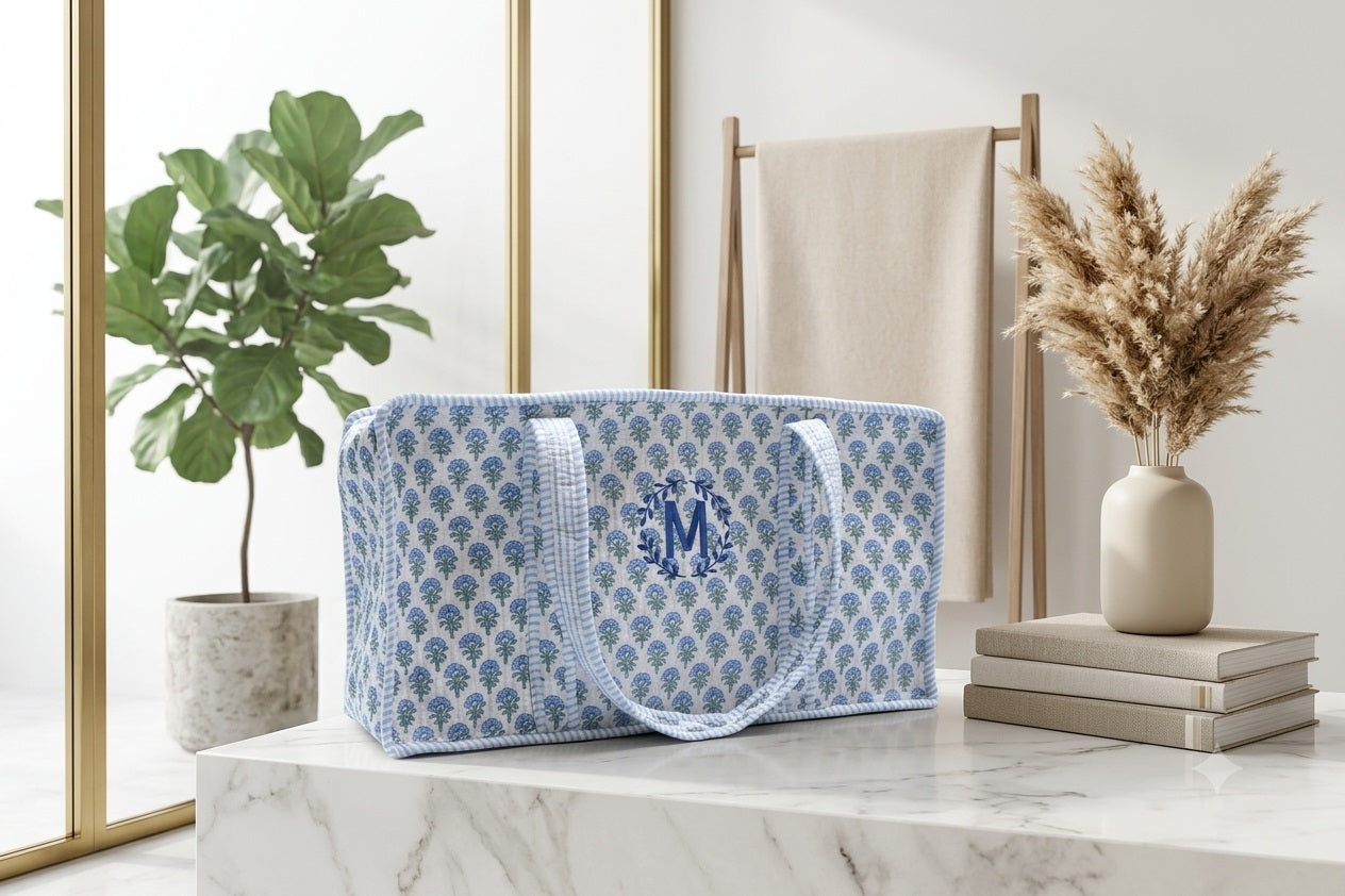 White and Blue Mahjong Bag